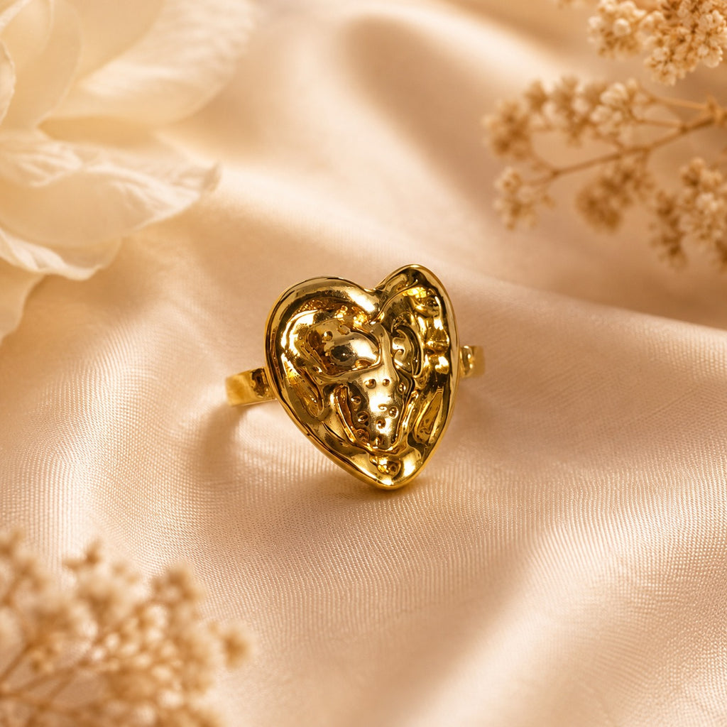 Gold Heart Ring for Women | Stylish Textured Heart Finger Ring | Trendy Fashion Jewellery