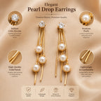Elegant 18K Gold Plated Pearl Drop Ocean Treasure Earrings for Women | CZ Stone Long Chain Dangle Earrings