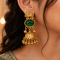 Traditional Elephant Green Stone Ethnic Jhumka Earrings | Gold-Tone Temple Jewellery