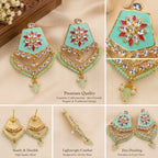 Mint Green Kundan Chandbali Earrings | Traditional Ethnic Statement Earrings for Women