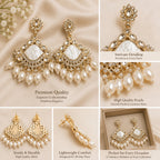 Gold Plated Pearl Chandbali Earrings | Kundan Style Statement Ethnic Earrings for Women