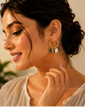 Gold Two-Tone Charm Hoop Earrings for Women | Minimalist Geometric Dangle Earrings | Lightweight Fashion Jewelry Gift