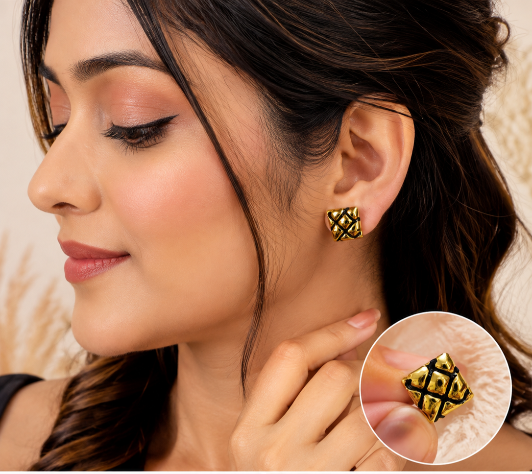 Demifine 18k Gold Plated-Tone Geometrical shapes Studio Earings