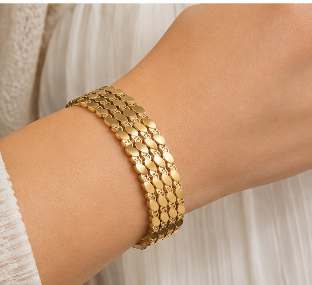 18K Gold Plated Textured Cuff Bracelet for Women | Elegant Wide Open Bangle