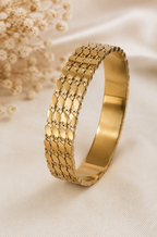 18K Gold Plated Textured Cuff Bracelet for Women | Elegant Wide Open Bangle