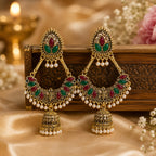 Traditional Kundan Meenakari Chandbali Earrings for Women