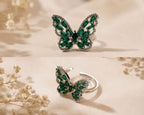 Swaaro Emerald Green Butterfly Silver Plated Ring – Adjustable Crystal Ring for Women
