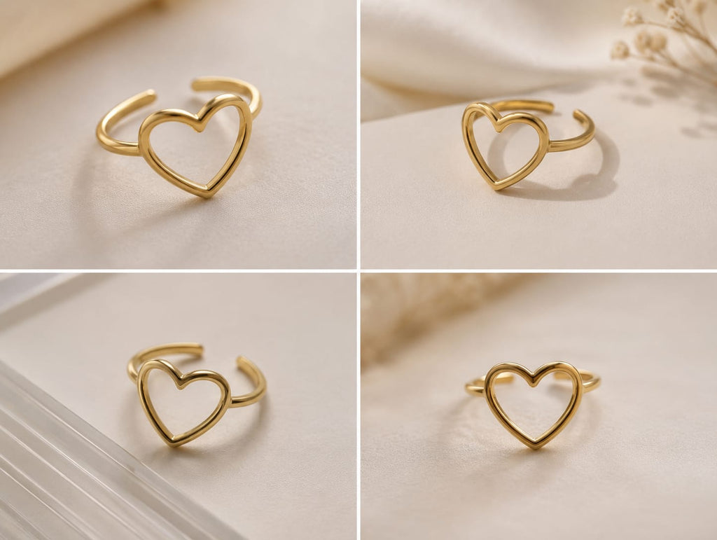 Sawaaro Eternal Heart Adjustable 18K Gold Plated Ring for Women Everyday Fashion Jewelry