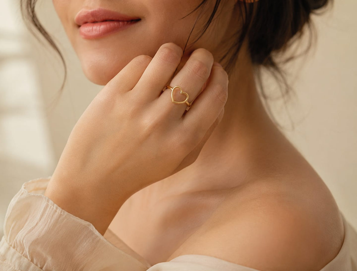 Sawaaro Eternal Heart Adjustable 18K Gold Plated Ring for Women Everyday Fashion Jewelry